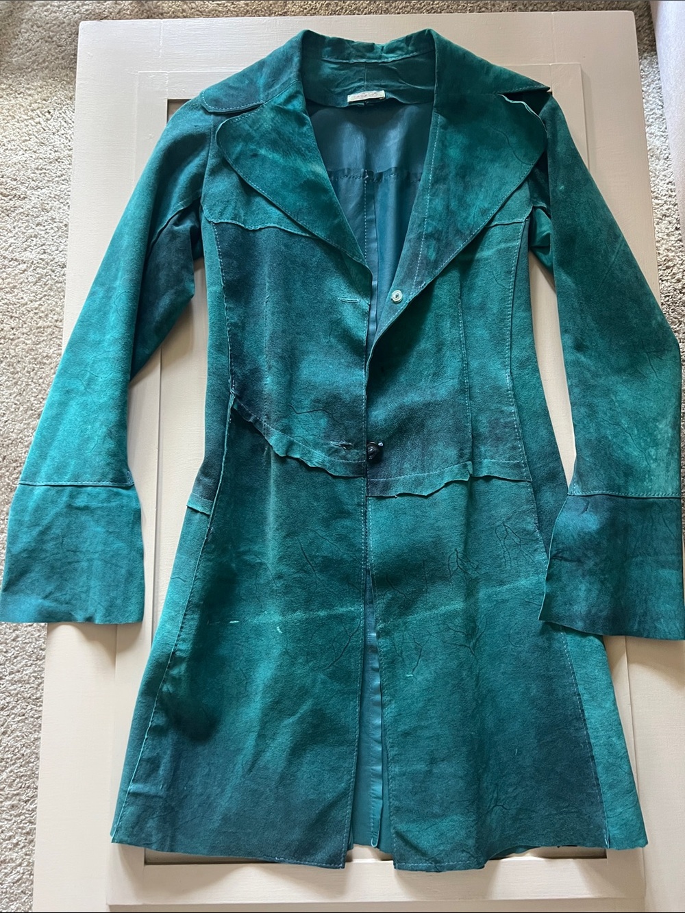 Vintage Y2K Women’s Teal Suede Trench Coat